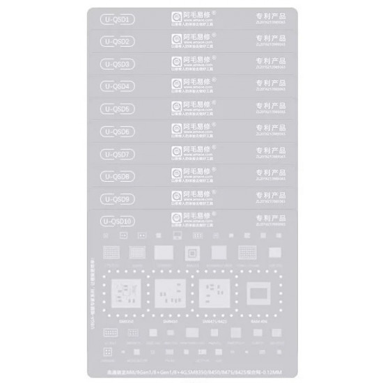 Amaoe U-QSD1- U QSD 11  BGA Reballing Stencil For Qualcomm Series CPU SM8550 778G / 7Gen1 / 680 / SM7350 / 7450 / 7315 / 7325 / 6225 RAM IF / RF / PA WIFI Power