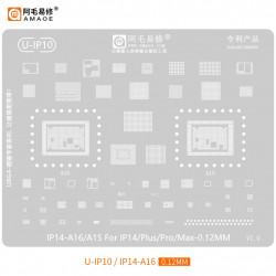 Amaoe U-IP10 0.12mm IP14 BGA Reballing Stencil for iPhone 14 / 14 Pro / 14 Pro Max / 14 PLUS / Apple A16 / A15 CPU