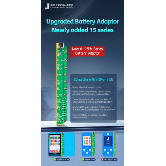 JC V1SE / V1S Pro Battery Adaptor for iPhone 8 - 15 Pro Max
