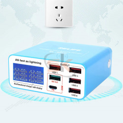 RELIFE RL-304P Smart 6-port USB Digital Display Charger for All Mobile Phones And Tablet Charging Support for PD3.0+QC3.0