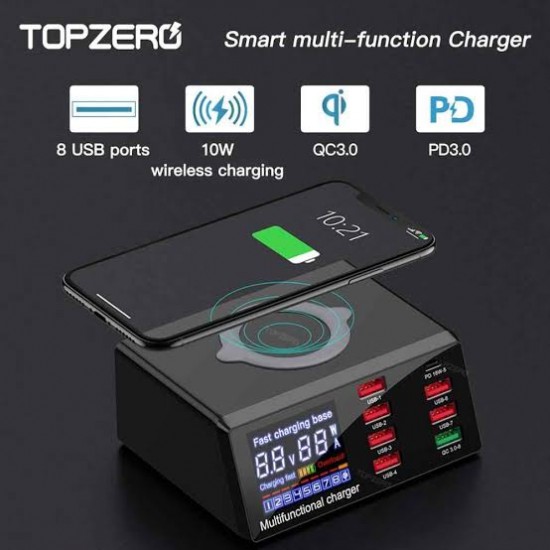X9 8 Port Wireless USB Charger Quick Charge PD+QC3.0+USB Port Charge Station with LED Display for Phone